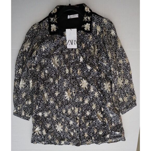 Zara Girl's Sz 11-12 Black/Gold Embellished Velvet Button Down Party Dress - Picture 8 of 12